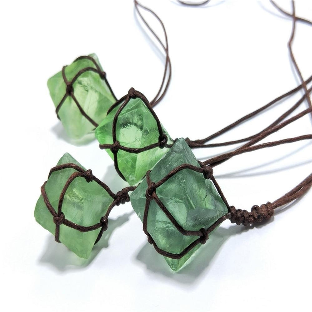 Women Octahedral Faux Fluorite Stone Pendant Woven Rope Necklace Jewelry Gift Image 2