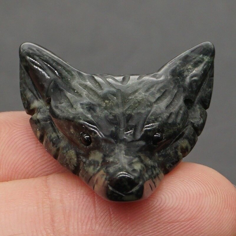 Natural Crystal Stone Carved Wolf Head Statue Necklace Pendant DIY Handwork Image 9