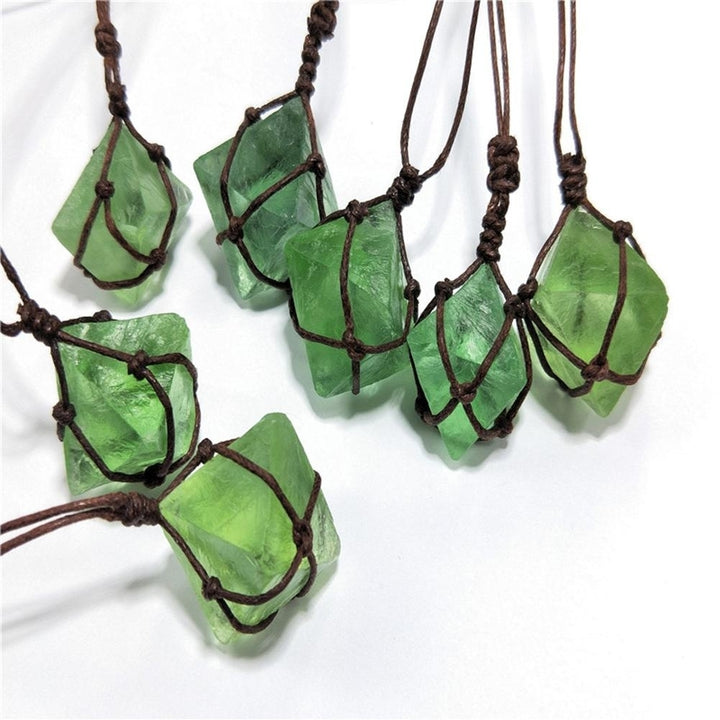 Women Octahedral Faux Fluorite Stone Pendant Woven Rope Necklace Jewelry Gift Image 3