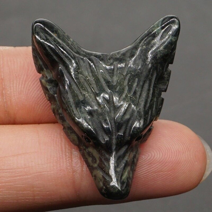 Natural Crystal Stone Carved Wolf Head Statue Necklace Pendant DIY Handwork Image 12