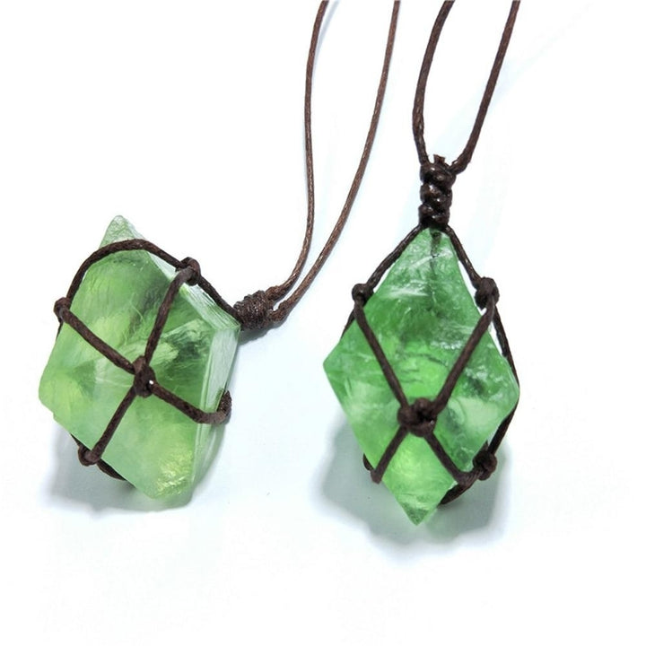 Women Octahedral Faux Fluorite Stone Pendant Woven Rope Necklace Jewelry Gift Image 7