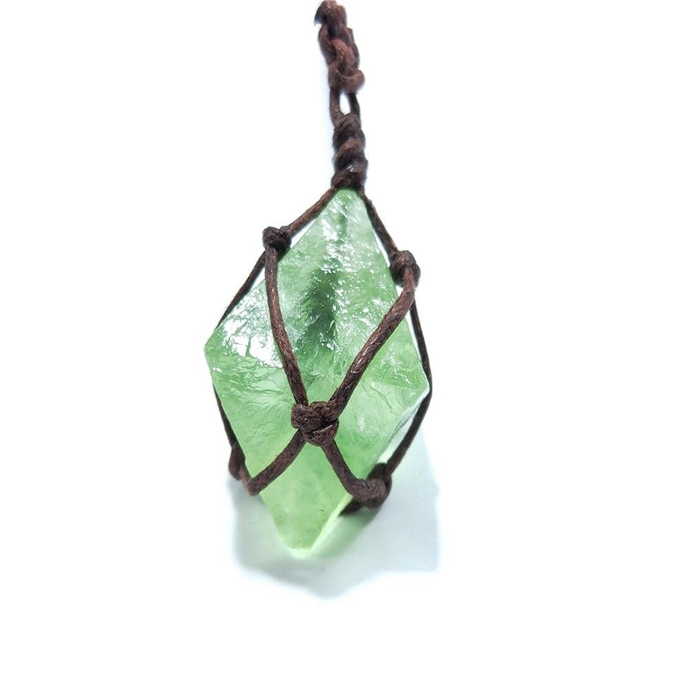 Women Octahedral Faux Fluorite Stone Pendant Woven Rope Necklace Jewelry Gift Image 9