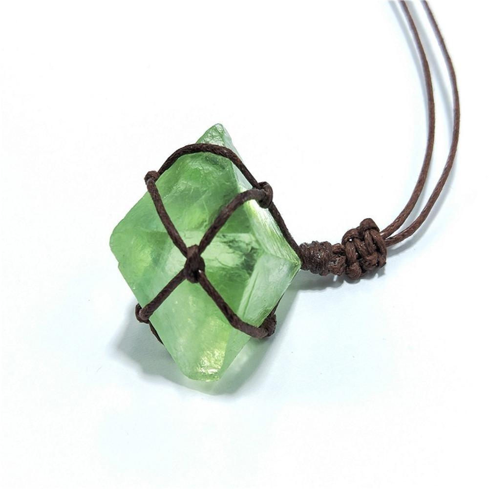 Women Octahedral Faux Fluorite Stone Pendant Woven Rope Necklace Jewelry Gift Image 10