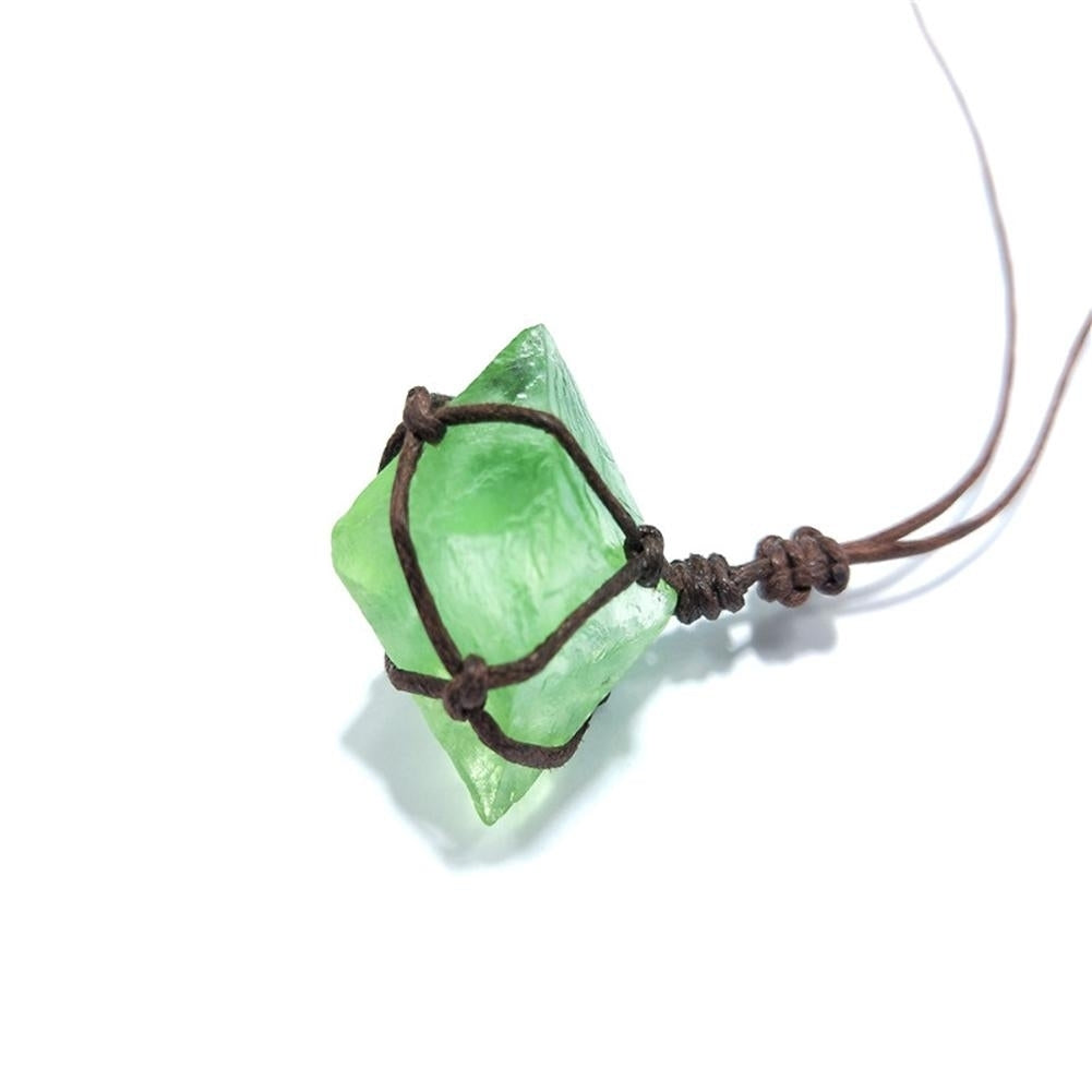 Women Octahedral Faux Fluorite Stone Pendant Woven Rope Necklace Jewelry Gift Image 11