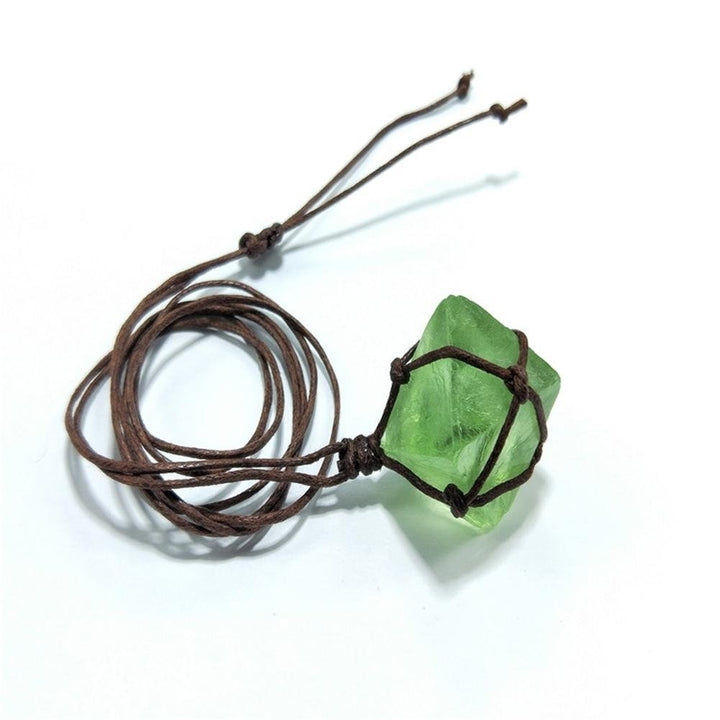 Women Octahedral Faux Fluorite Stone Pendant Woven Rope Necklace Jewelry Gift Image 12