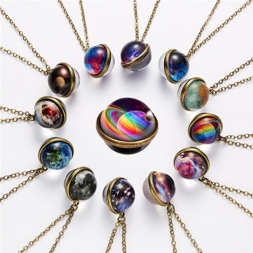 Women Luminous Double-sided Universe Pendant Retro Chain Necklace Jewelry Gift Image 1