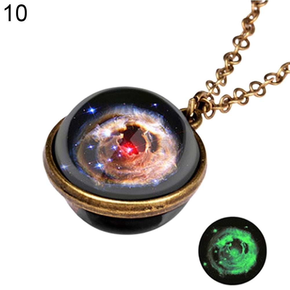 Women Luminous Double-sided Universe Pendant Retro Chain Necklace Jewelry Gift Image 3