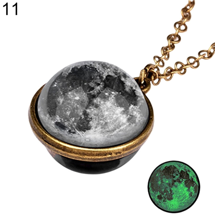 Women Luminous Double-sided Universe Pendant Retro Chain Necklace Jewelry Gift Image 4