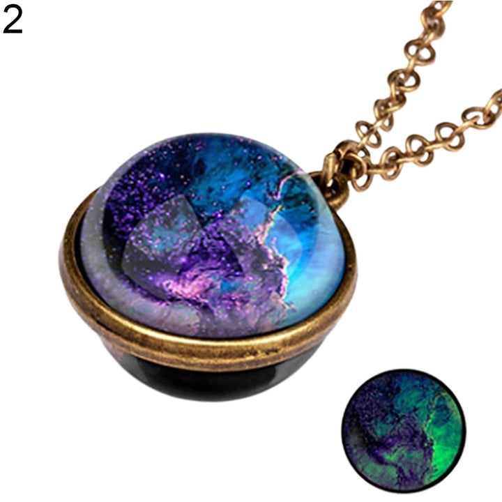 Women Luminous Double-sided Universe Pendant Retro Chain Necklace Jewelry Gift Image 6