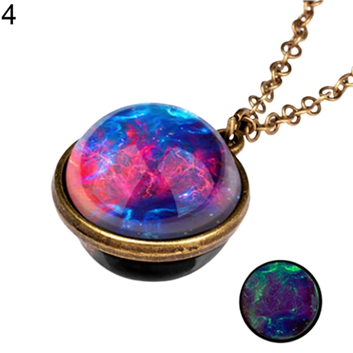 Women Luminous Double-sided Universe Pendant Retro Chain Necklace Jewelry Gift Image 8