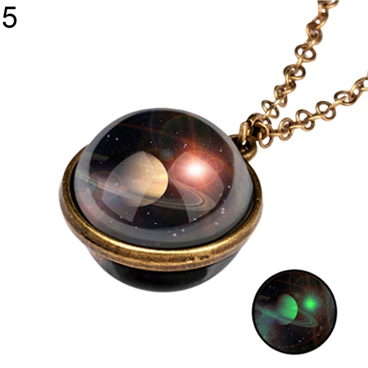 Women Luminous Double-sided Universe Pendant Retro Chain Necklace Jewelry Gift Image 9