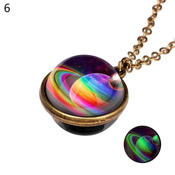 Women Luminous Double-sided Universe Pendant Retro Chain Necklace Jewelry Gift Image 10