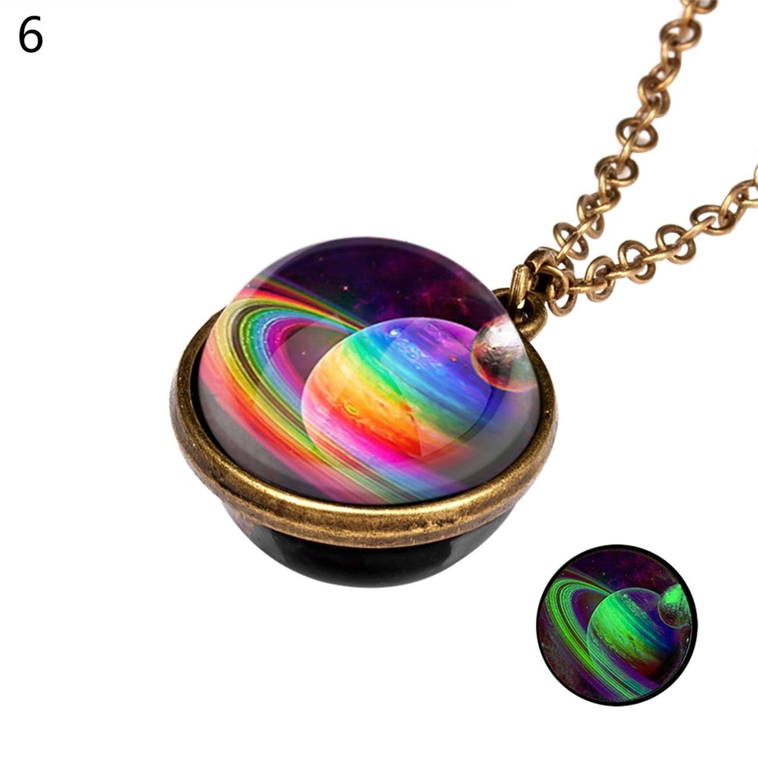 Women Luminous Double-sided Universe Pendant Retro Chain Necklace Jewelry Gift Image 1