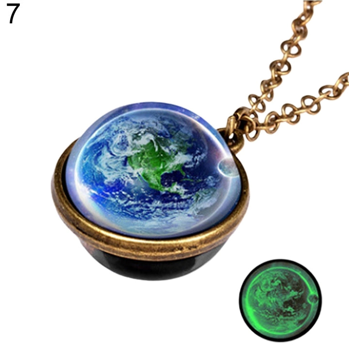 Women Luminous Double-sided Universe Pendant Retro Chain Necklace Jewelry Gift Image 11