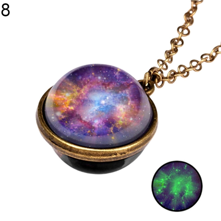 Women Luminous Double-sided Universe Pendant Retro Chain Necklace Jewelry Gift Image 12