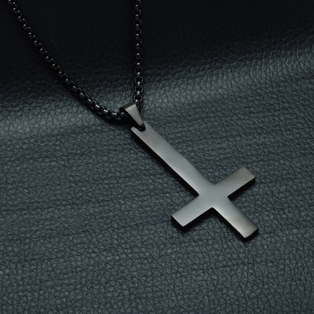 Men Fashion Stainless Steel Inverted Cross Pendant Chain Necklace Jewelry Gift Image 1