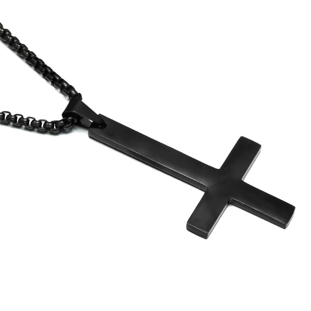 Men Fashion Stainless Steel Inverted Cross Pendant Chain Necklace Jewelry Gift Image 2