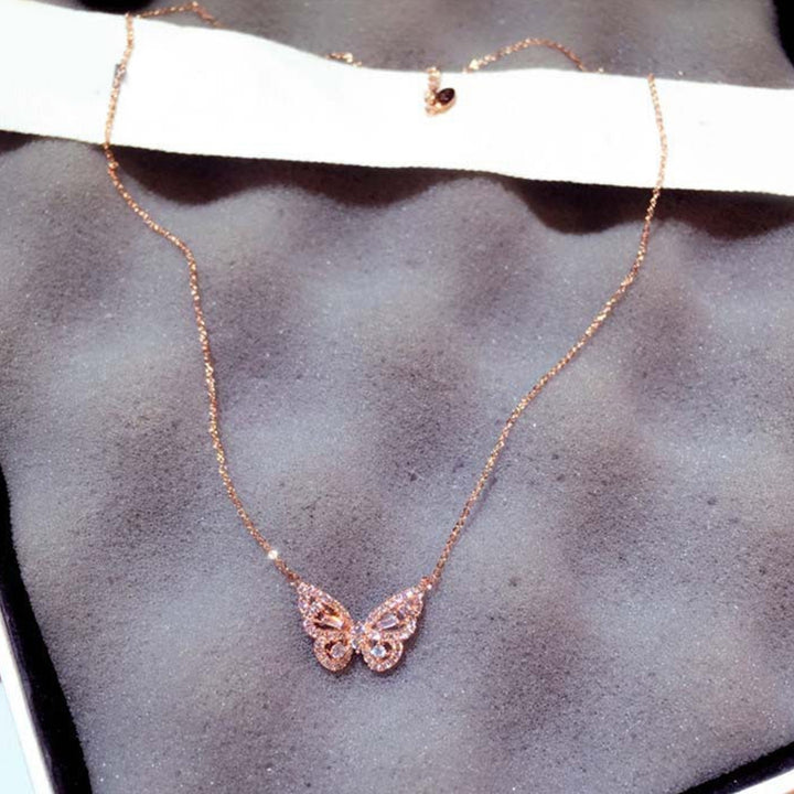 Women Cubic Zirconia Golden Butterfly Pendant Chain Necklace Choker Jewelry Gift Image 3