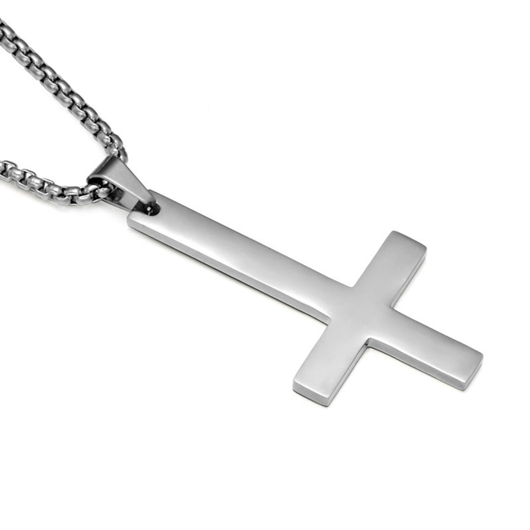 Men Fashion Stainless Steel Inverted Cross Pendant Chain Necklace Jewelry Gift Image 3