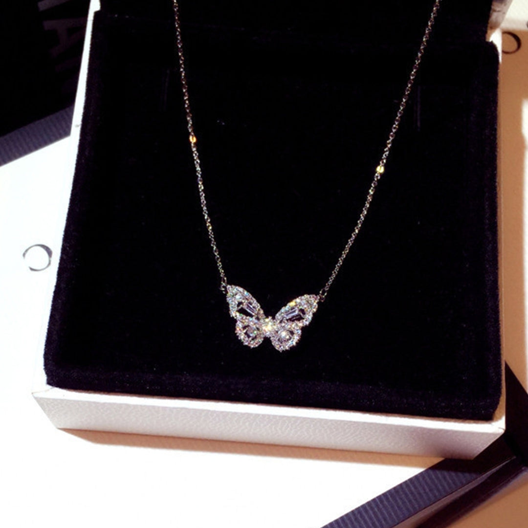 Women Cubic Zirconia Golden Butterfly Pendant Chain Necklace Choker Jewelry Gift Image 4