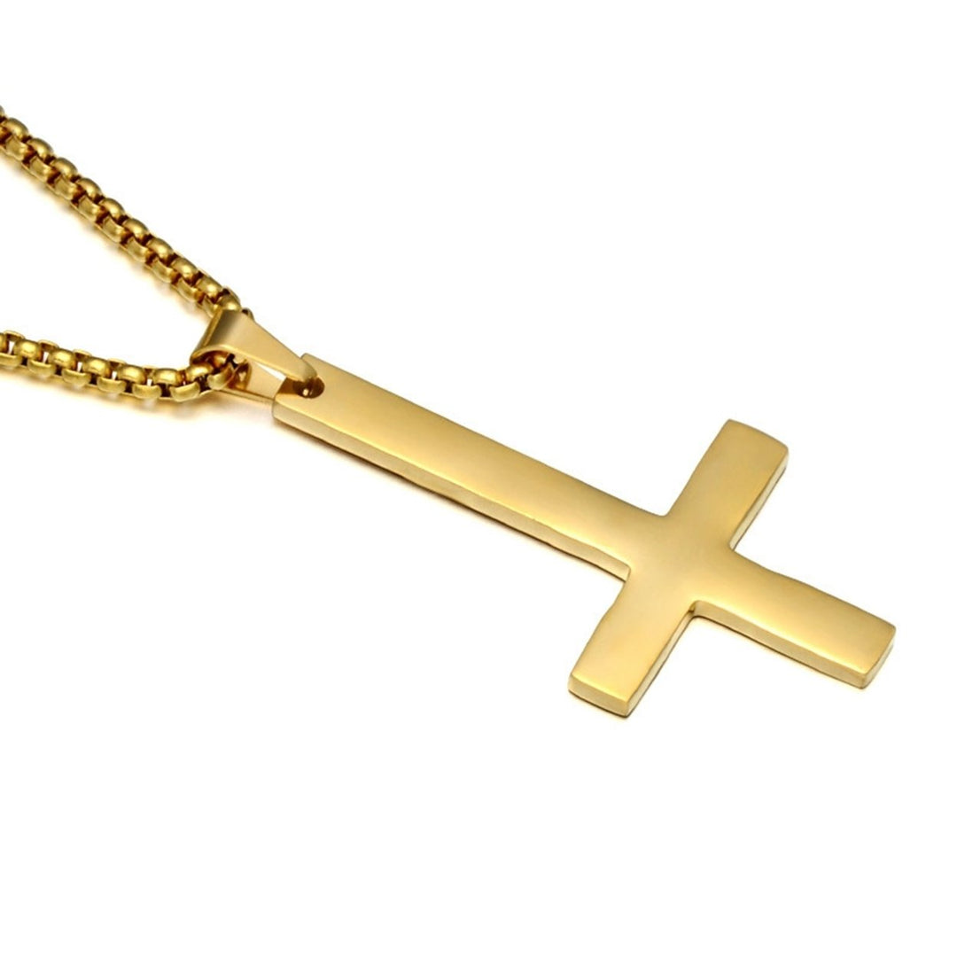 Men Fashion Stainless Steel Inverted Cross Pendant Chain Necklace Jewelry Gift Image 4