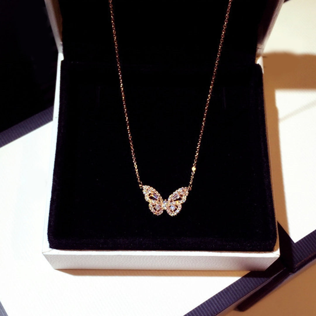 Women Cubic Zirconia Golden Butterfly Pendant Chain Necklace Choker Jewelry Gift Image 4