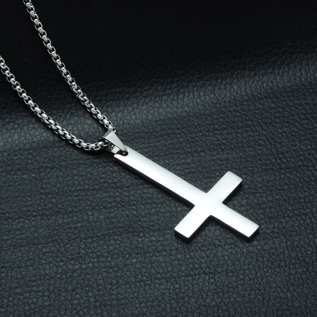 Men Fashion Stainless Steel Inverted Cross Pendant Chain Necklace Jewelry Gift Image 4