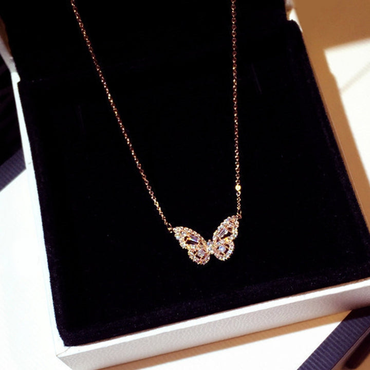 Women Cubic Zirconia Golden Butterfly Pendant Chain Necklace Choker Jewelry Gift Image 6