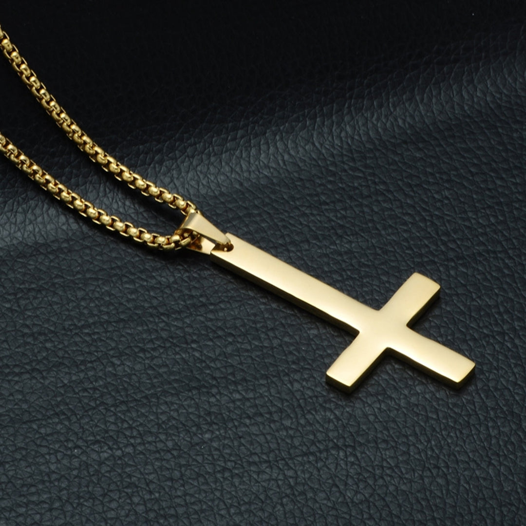 Men Fashion Stainless Steel Inverted Cross Pendant Chain Necklace Jewelry Gift Image 6