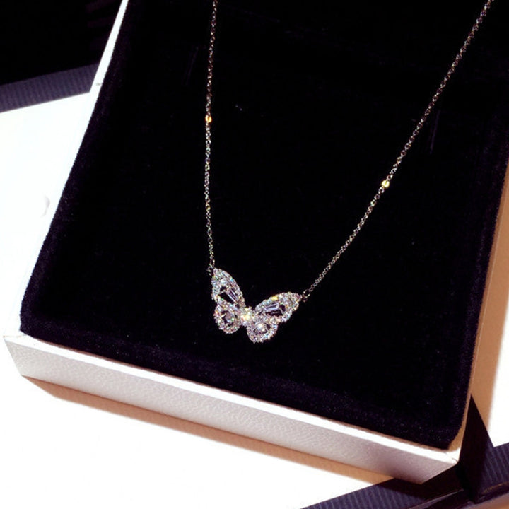 Women Cubic Zirconia Golden Butterfly Pendant Chain Necklace Choker Jewelry Gift Image 7