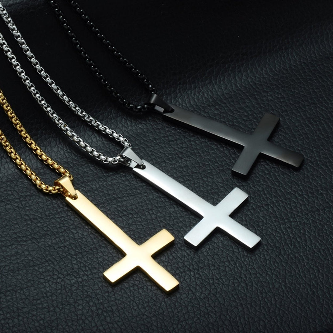 Men Fashion Stainless Steel Inverted Cross Pendant Chain Necklace Jewelry Gift Image 7