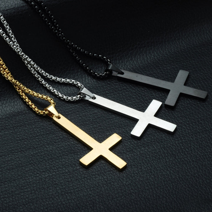 Men Fashion Stainless Steel Inverted Cross Pendant Chain Necklace Jewelry Gift Image 8