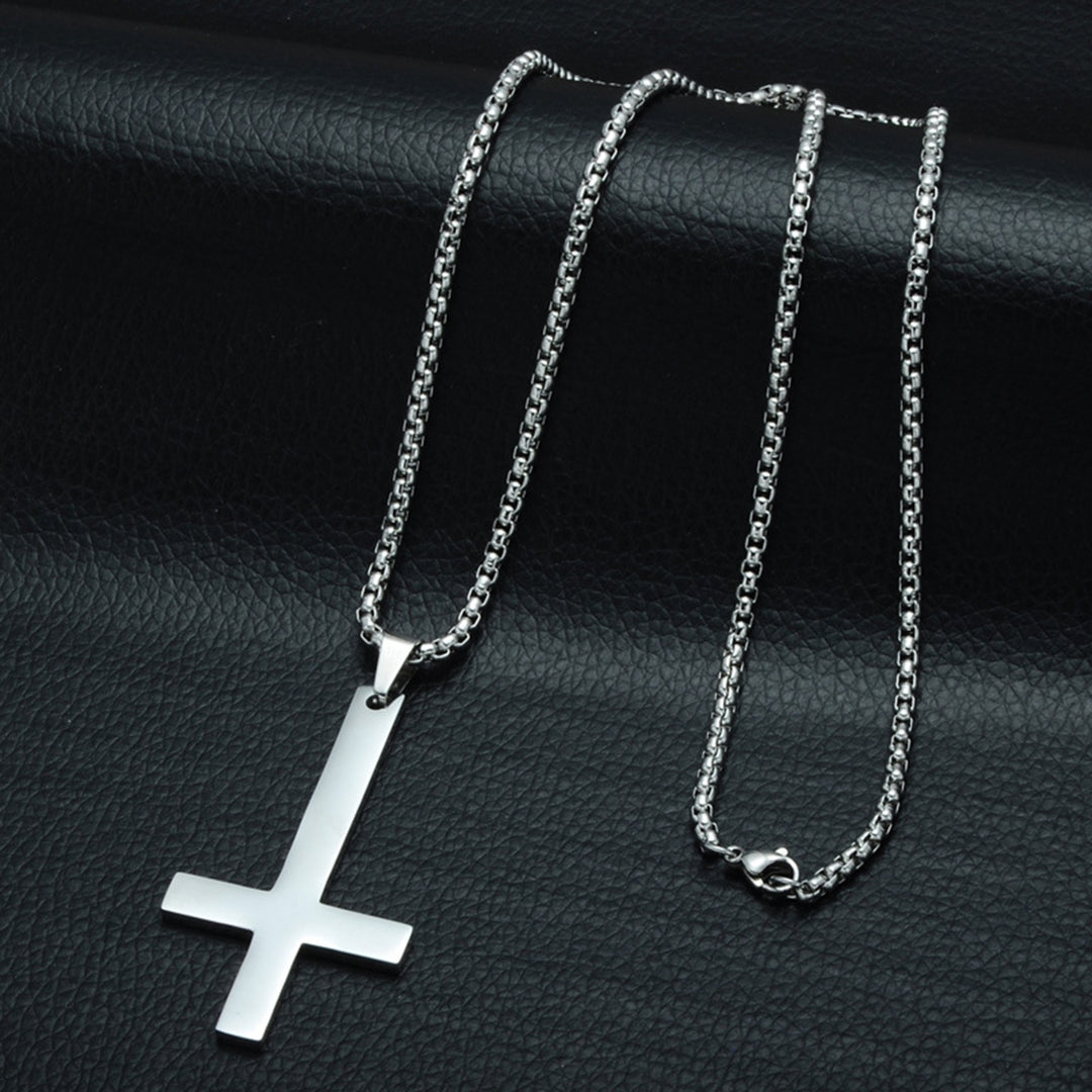 Men Fashion Stainless Steel Inverted Cross Pendant Chain Necklace Jewelry Gift Image 9