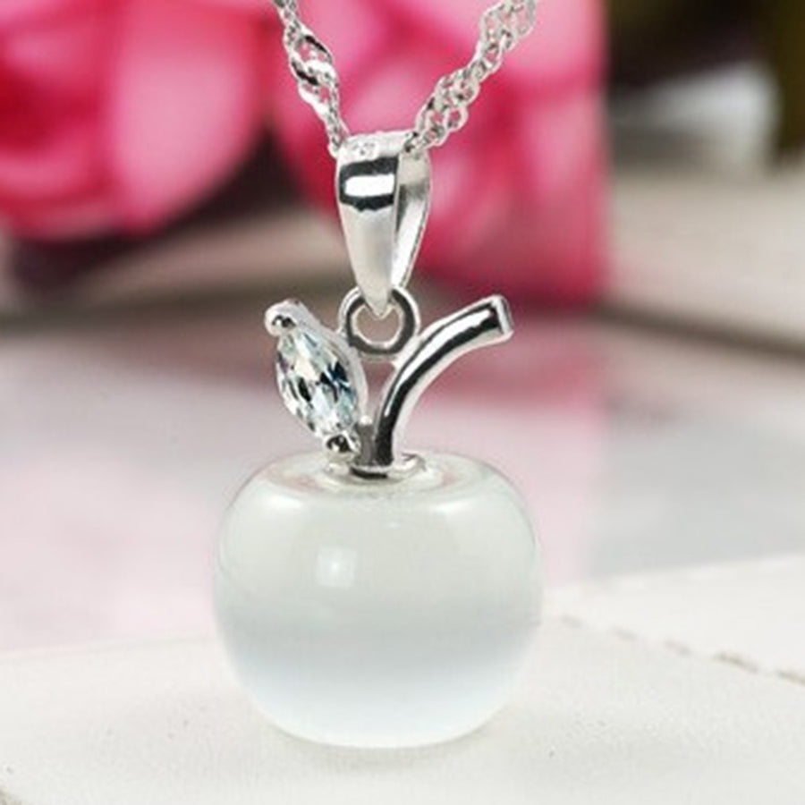 Women Clavicle Chain Apple Shape Crystal Pendant Necklace Jewelry Accessory Image 1