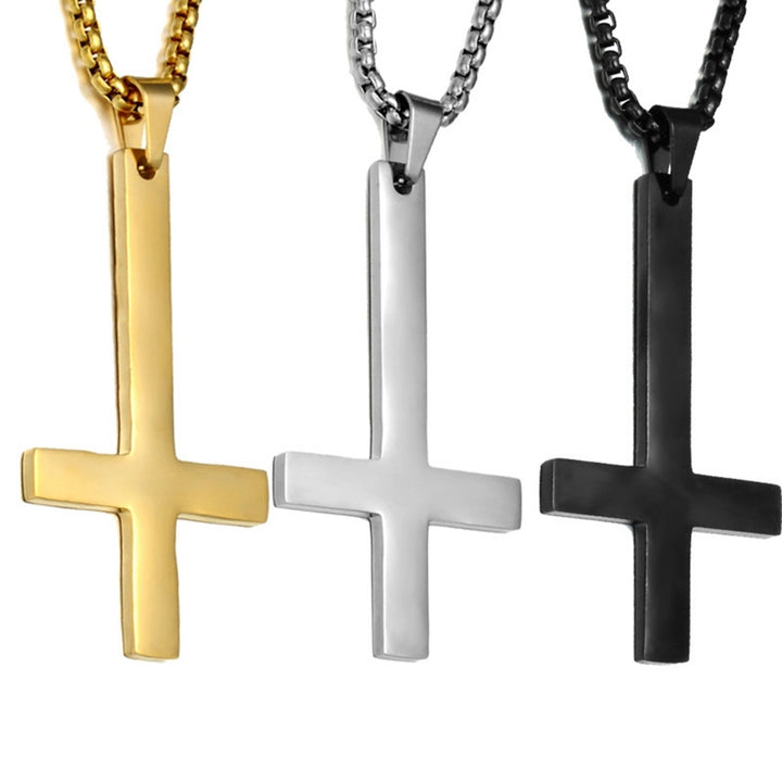 Men Fashion Stainless Steel Inverted Cross Pendant Chain Necklace Jewelry Gift Image 11