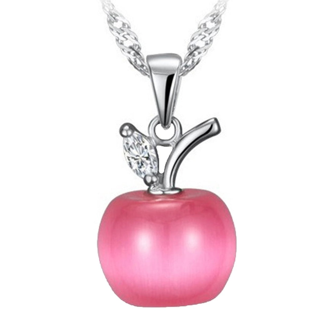 Women Clavicle Chain Apple Shape Crystal Pendant Necklace Jewelry Accessory Image 4