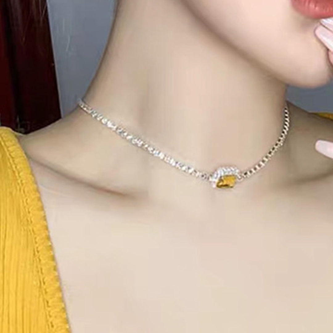 Women Simple Shiny Square Pendant Rhinestone Necklace Girl Clavicle Choker Chain Image 4