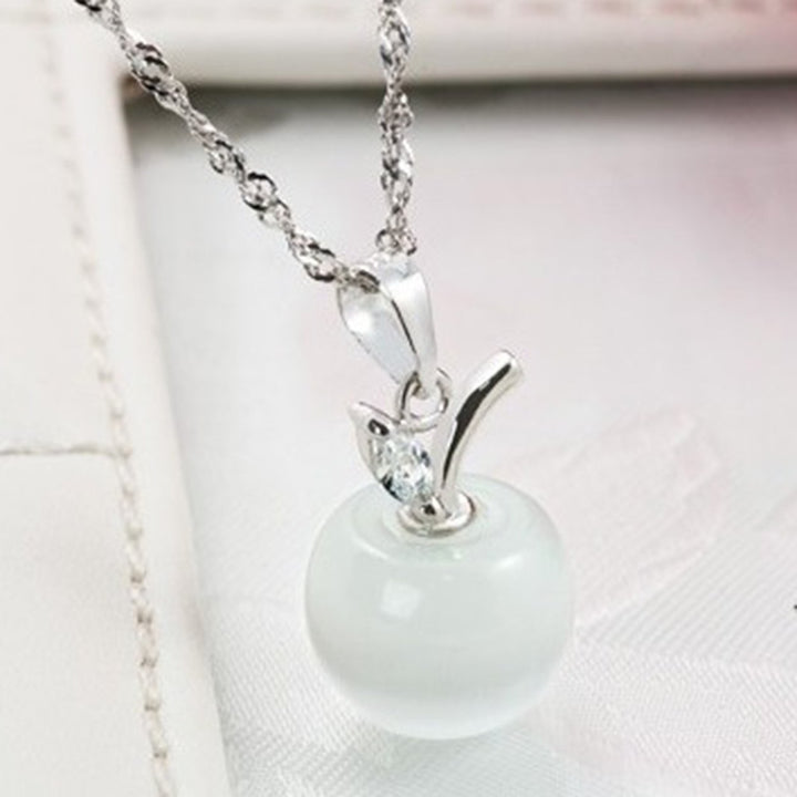 Women Clavicle Chain Apple Shape Crystal Pendant Necklace Jewelry Accessory Image 4