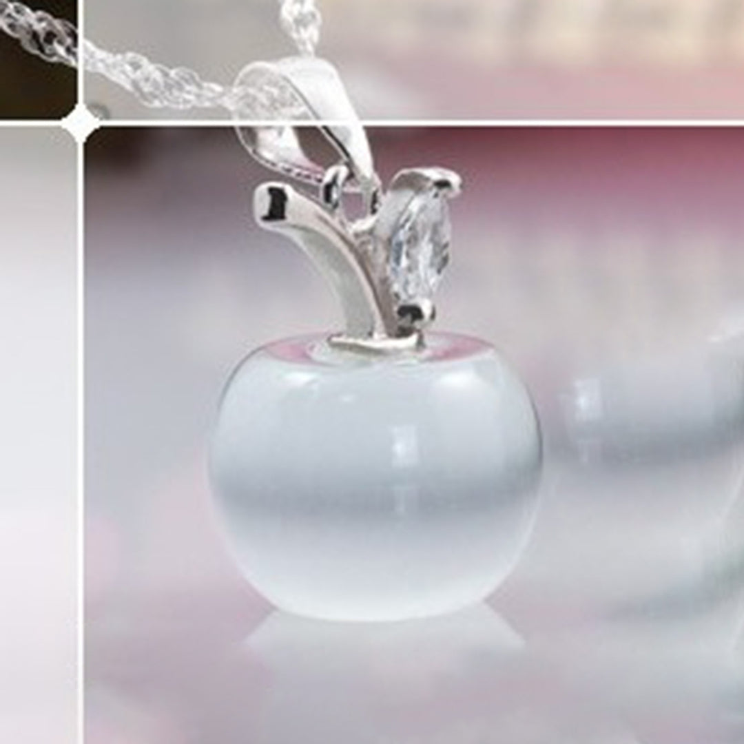 Women Clavicle Chain Apple Shape Crystal Pendant Necklace Jewelry Accessory Image 8