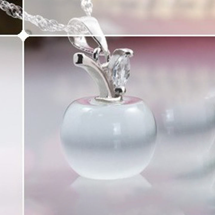 Women Clavicle Chain Apple Shape Crystal Pendant Necklace Jewelry Accessory Image 8