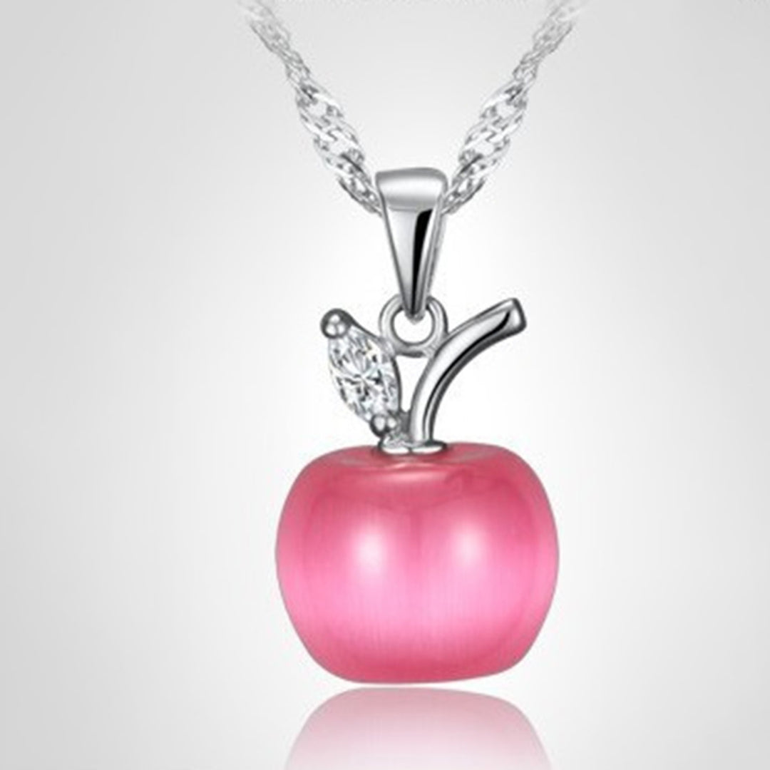 Women Clavicle Chain Apple Shape Crystal Pendant Necklace Jewelry Accessory Image 9