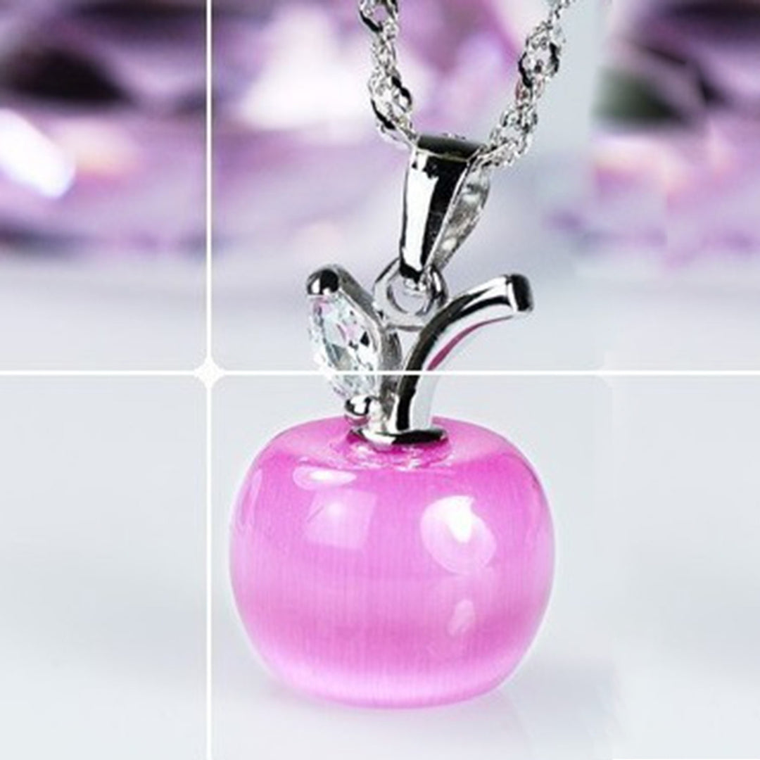 Women Clavicle Chain Apple Shape Crystal Pendant Necklace Jewelry Accessory Image 11