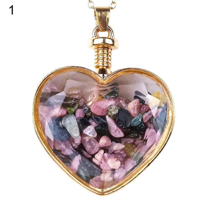 Heart Shape Transparent Glass Necklace Pendant Alloy Natural Stone Wish Bottle Pendant Charm Gift Image 2