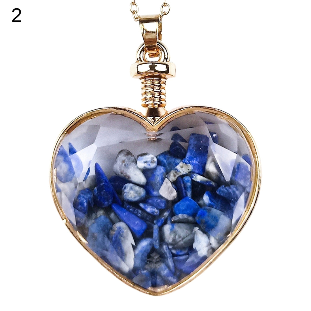 Heart Shape Transparent Glass Necklace Pendant Alloy Natural Stone Wish Bottle Pendant Charm Gift Image 3