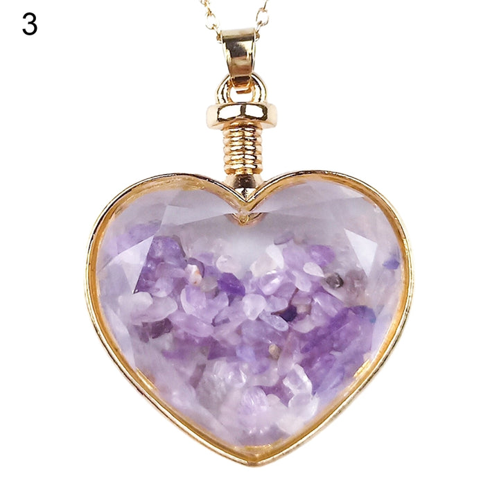 Heart Shape Transparent Glass Necklace Pendant Alloy Natural Stone Wish Bottle Pendant Charm Gift Image 4