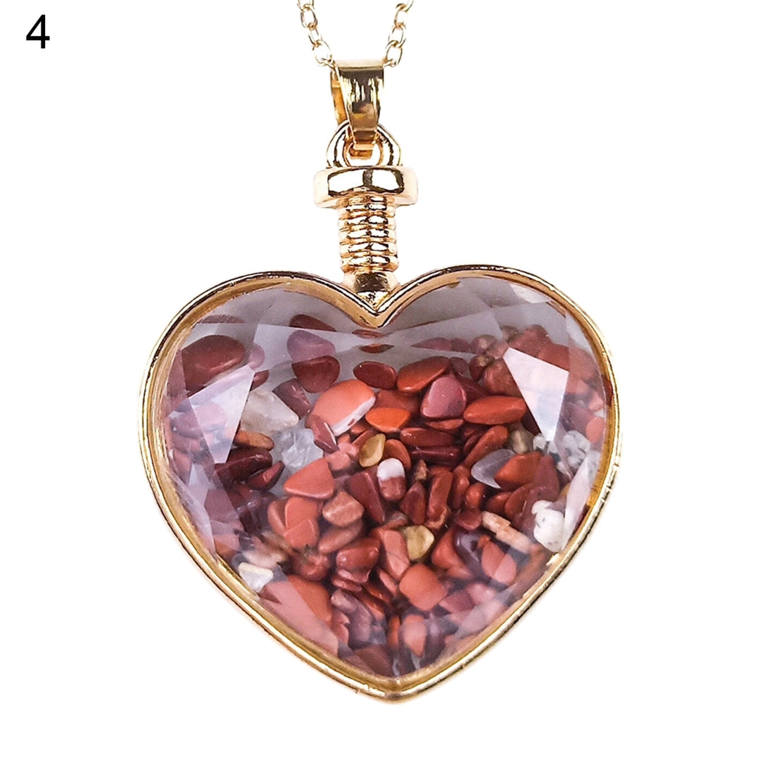 Heart Shape Transparent Glass Necklace Pendant Alloy Natural Stone Wish Bottle Pendant Charm Gift Image 4