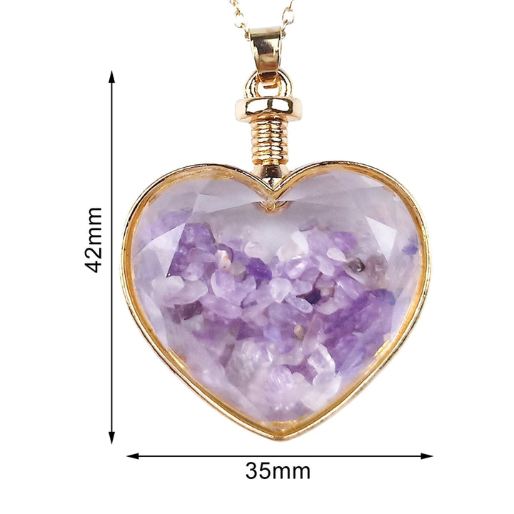 Heart Shape Transparent Glass Necklace Pendant Alloy Natural Stone Wish Bottle Pendant Charm Gift Image 12