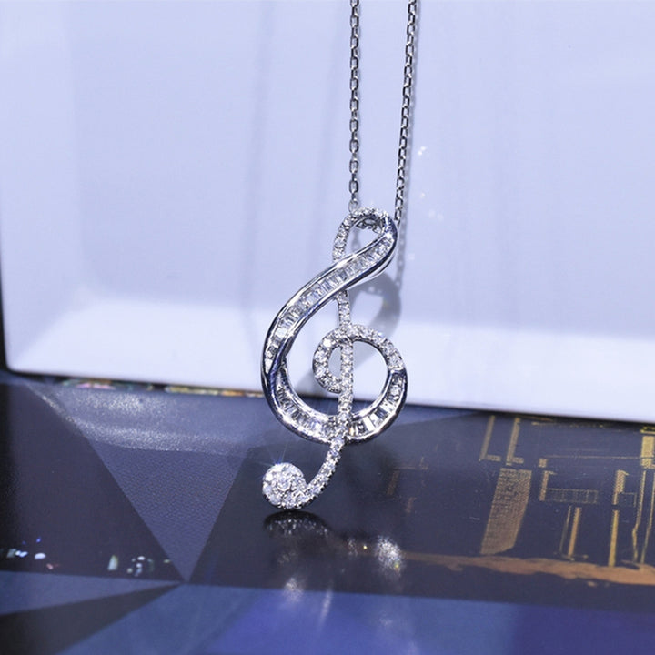 Women Fashion Rhinestone Musical Note Pendant Necklace Clavicle Chain Jewelry Image 1