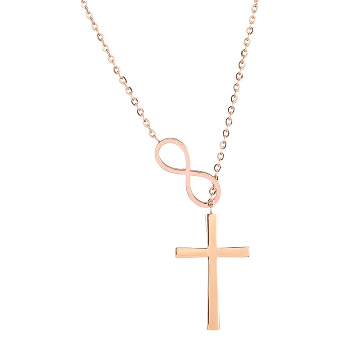 Women Alloy Necklace Electroplating Anti Rust Cross Design Pendant Necklace for Party Image 1