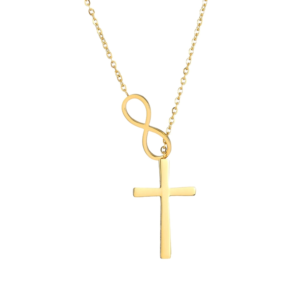 Women Alloy Necklace Electroplating Anti Rust Cross Design Pendant Necklace for Party Image 2